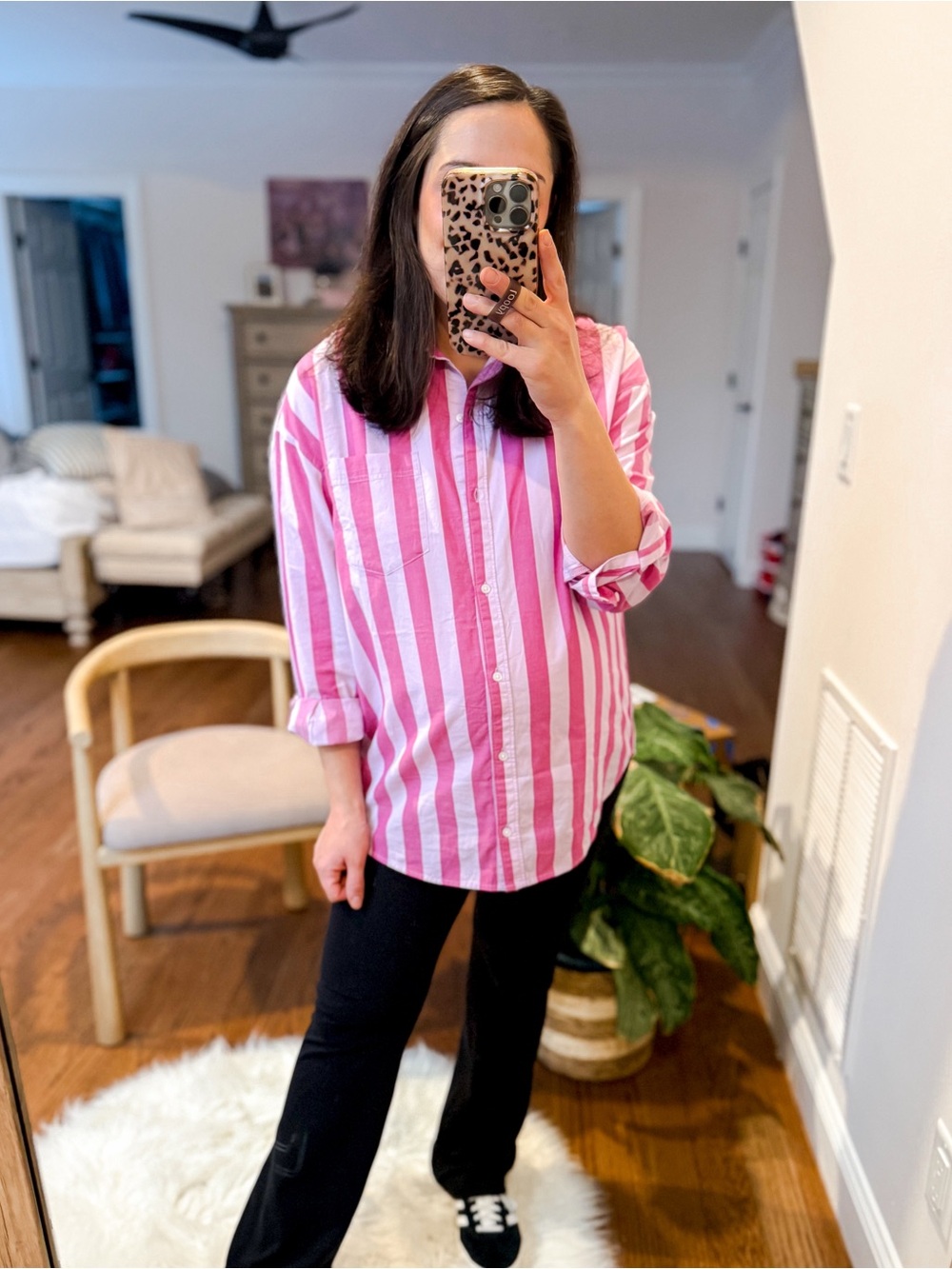 Old Navy Pink and White Striped Button-Down Shirt